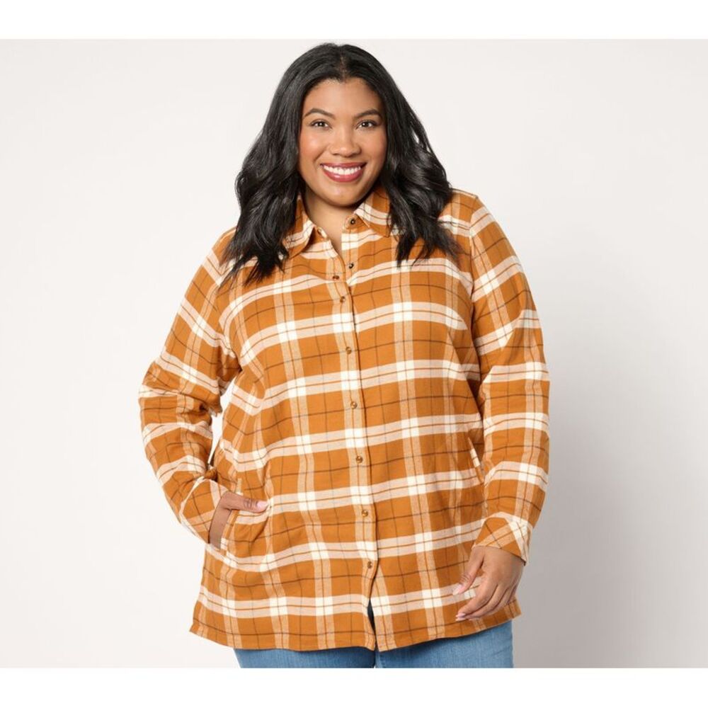 Joan Rivers Classics Collection Women's Top Petite PS Cotton Plaid Brown A653688 - Picture 3 of 4